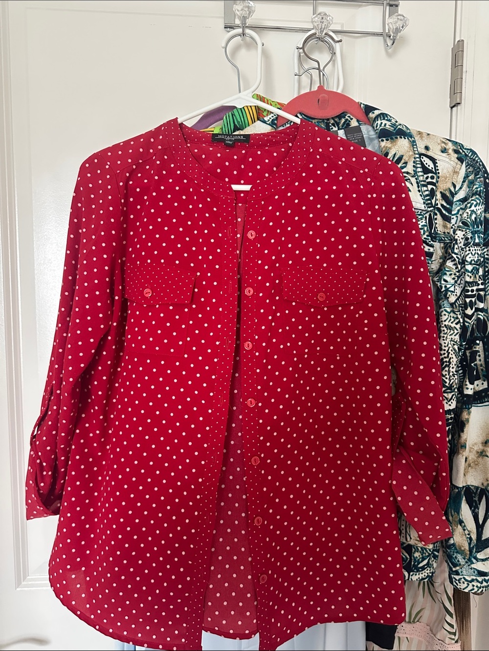 Notations Red Polka Dot Button-Front Blouse